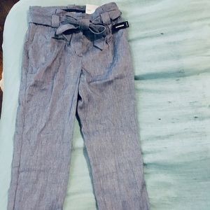 High-Waisted Linen Blend Ankle Pant